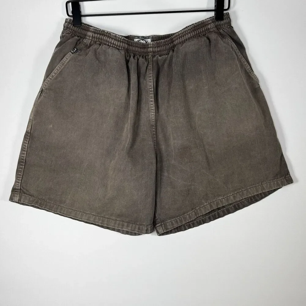 Malibu Shirts Mens Large‎ Shorts Brown Aloha Elastic Waist Drawstring Hawaiian